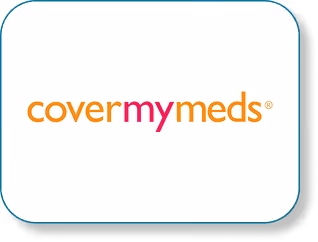 CoverMyMeds logo with 'cover' and 'meds' in orange and 'my' in pink on a white background.