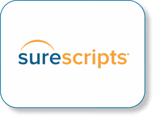Surescripts company logo with an orange arch over the letter 's'.