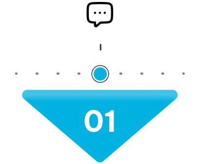 Blue downward-pointing triangle with number 01 inside, connected to a row of small gray dots and a single blue dot above it.