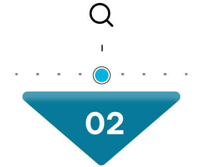 Blue downward-pointing triangle with the white number 02 and a blue circle above it connected by a dotted line.