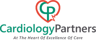 Cardiology Partners logo with heart-shaped symbol integrating letters C and P, and tagline 'At The Heart Of Excellence Of Care'.