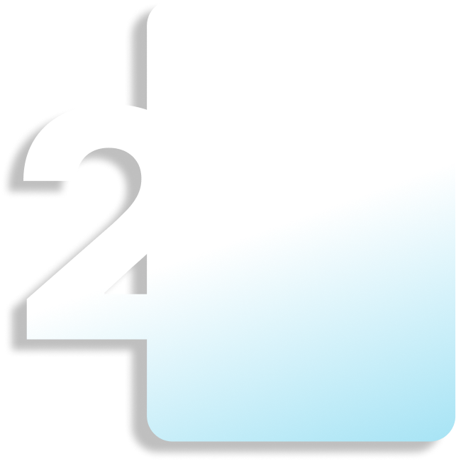 White number 2 partially covered by a translucent rounded square gradient from white to light blue on the right side.