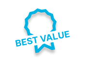 Blue ribbon badge with the text Best Value.