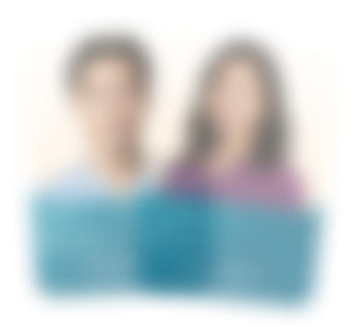Blurred image of a man and a woman standing side by side on a light background.