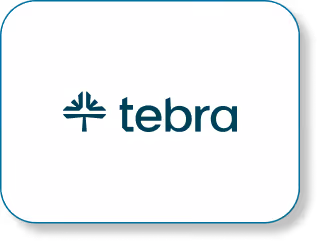 Tebra company logo with stylized cross symbol.