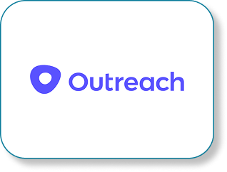 Outreach company logo with a stylized location pin icon in purple.