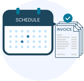 Graphic of a calendar labeled Schedule next to a computer screen with EMR displayed and a speech bubble with user icon, symbolizing scheduling a medical demo.