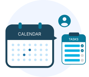 Three user icons with associated text boxes, the middle icon highlighted with a star above it representing selection or priority.