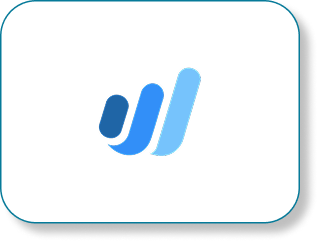 Stylized blue abstract logo with three vertical bars forming a rising shape.
