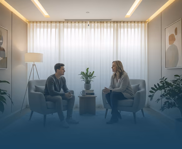 Smiling female doctor using laptop for telemedicine in a bright office with shelves and plants.