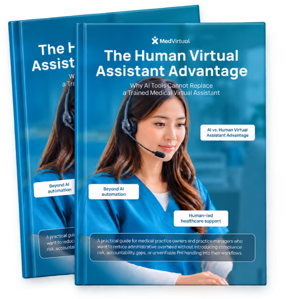 Book cover titled The Human Virtual Assistant Advantage with an image of a woman wearing a headset.