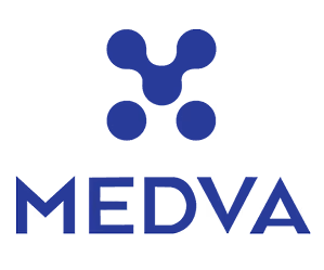 MEDVA company logo with abstract blue symbol above the text.