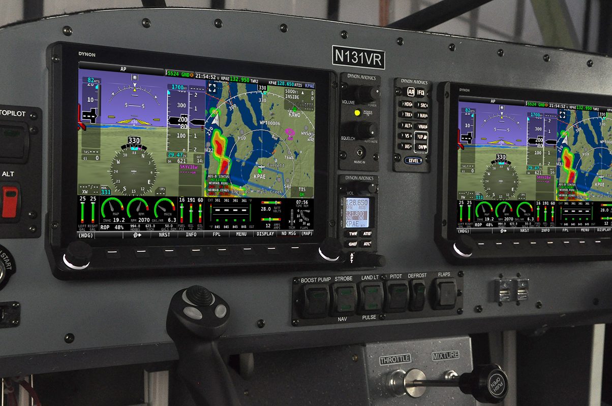 Dual Dynon SkyView HDX touchscreen displays in the Vashon Ranger R7 panel