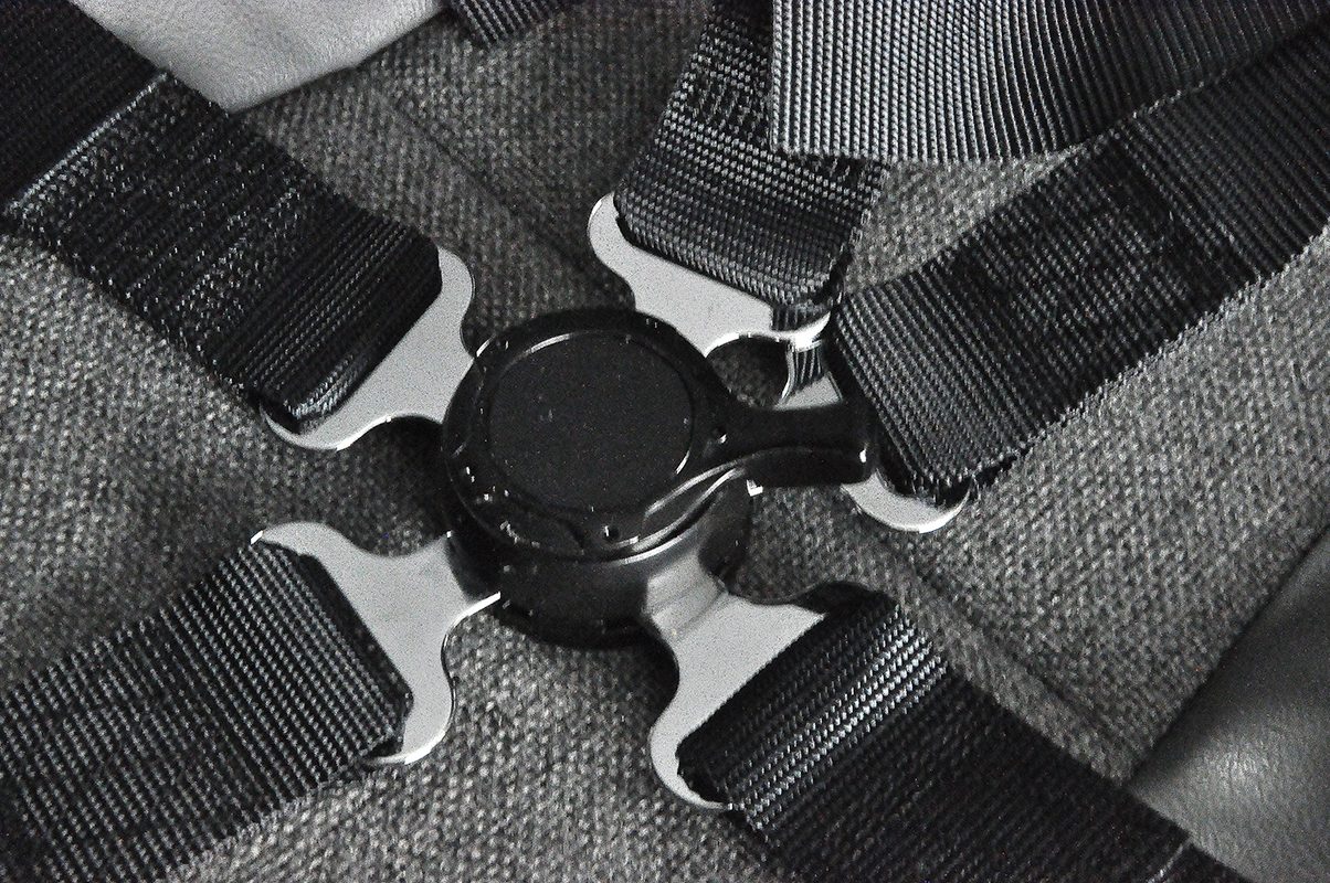 Five-point safety harness buckle in the Vashon Ranger R7
