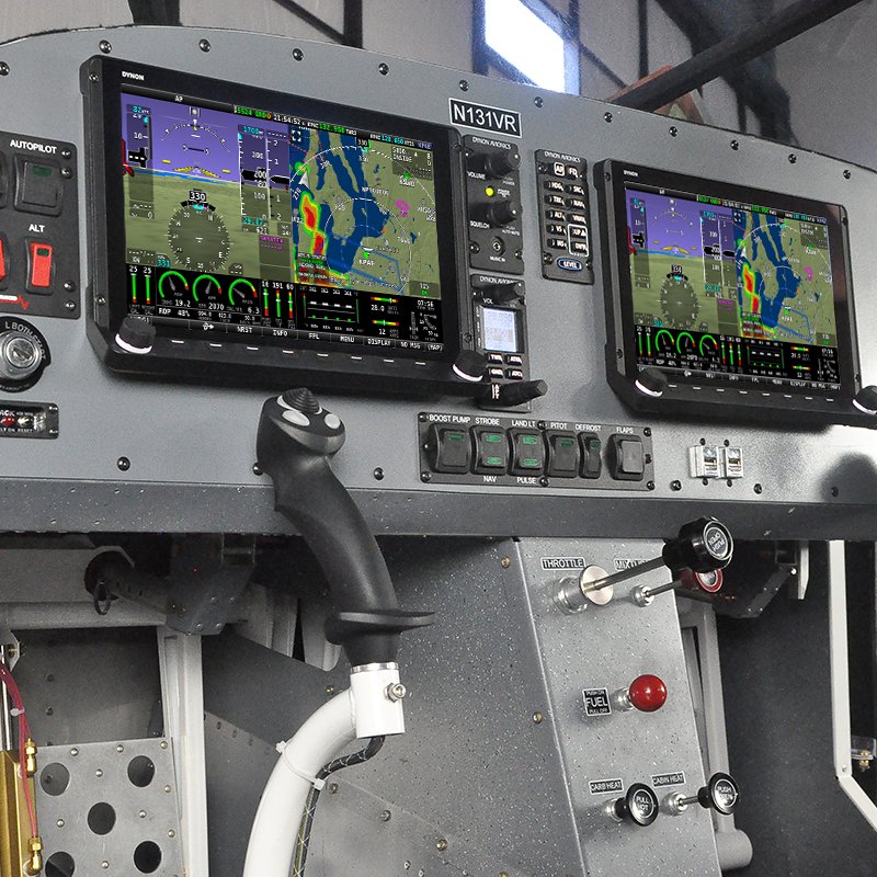 Dual Dynon SkyView HDX glass cockpit displays in the Vashon Ranger R7.