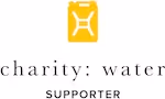 Yellow jerrycan icon above the text 'charity: water SUPPORTER'.