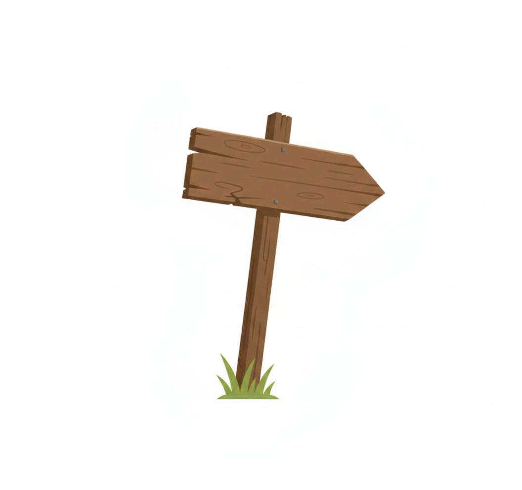 Wooden directional signpost with a right-pointing arrow standing in grass.