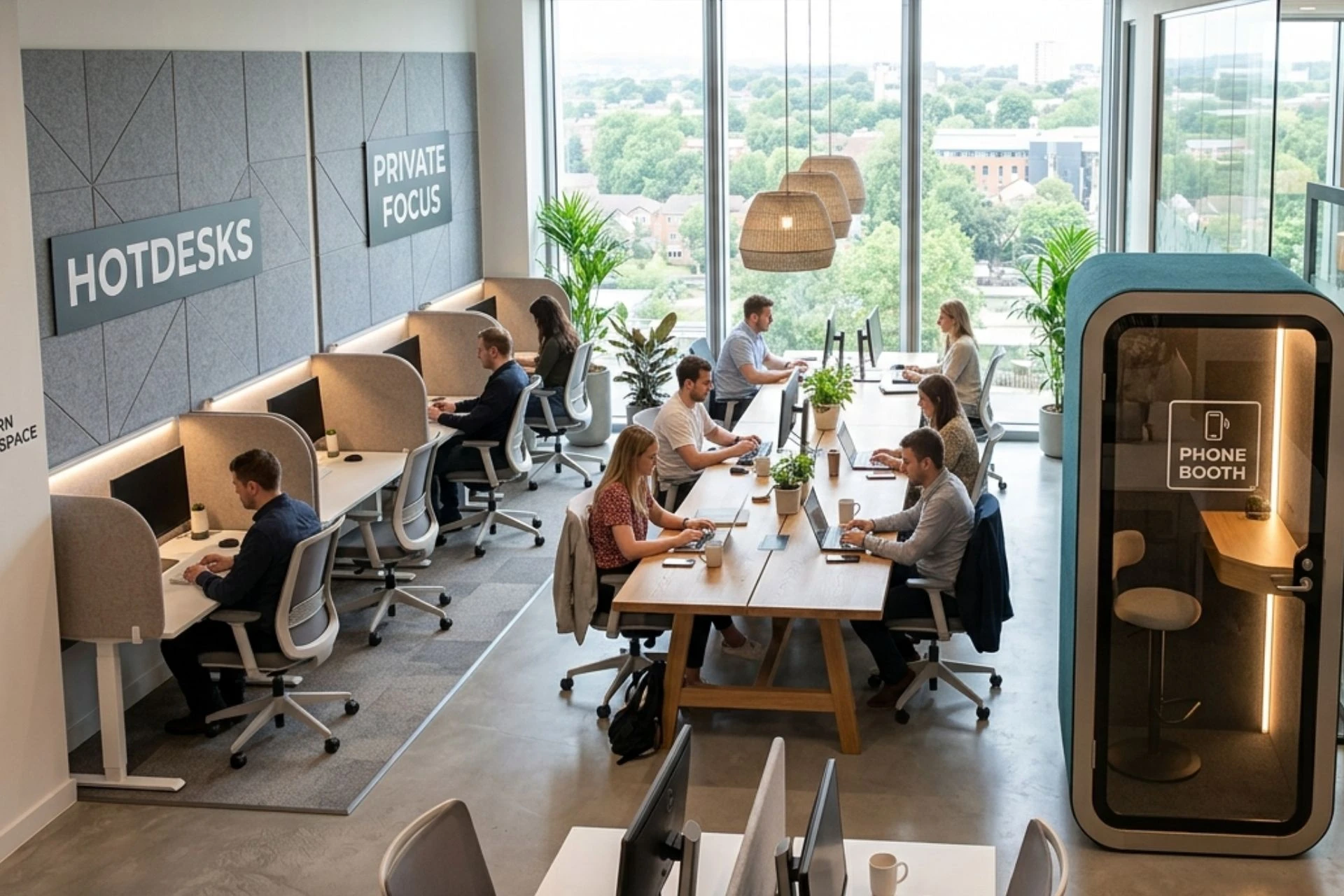 modern office space with multiple sections