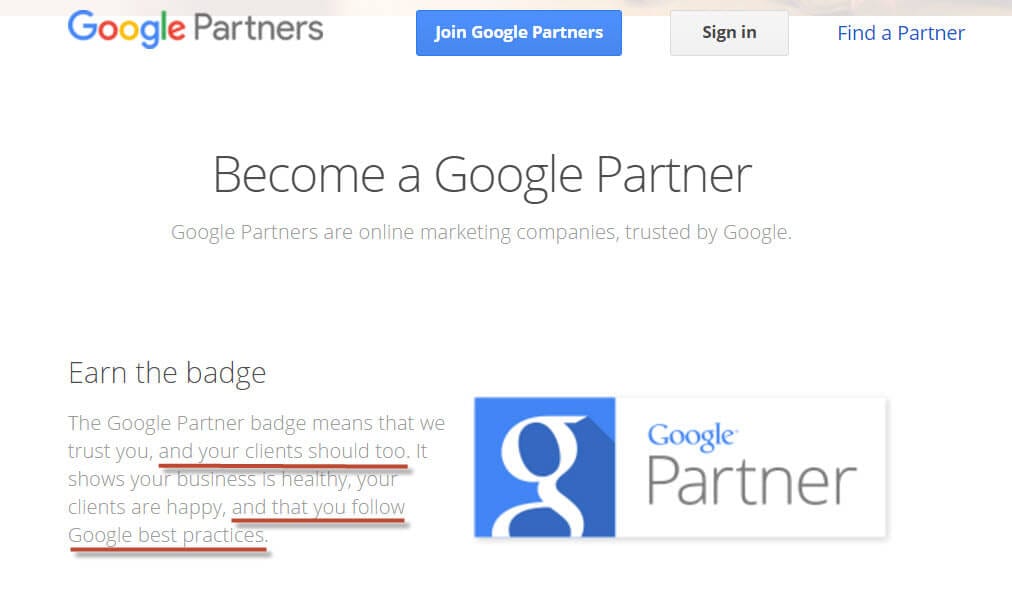 Google Partner Screen