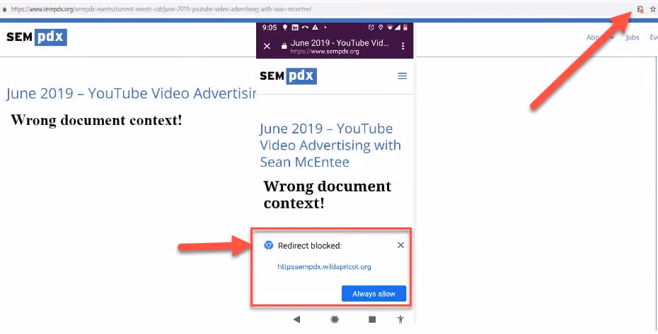 Chrome is blocking our redirect