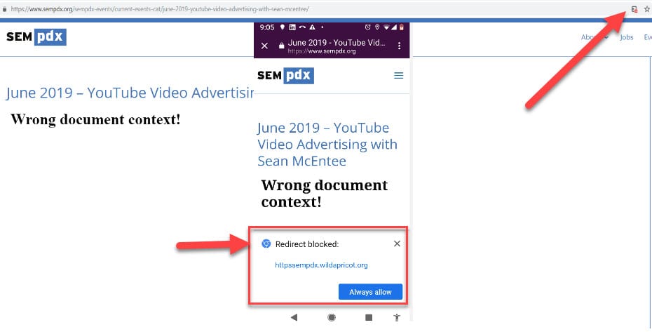 Chrome is blocking our redirect