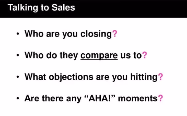 talking to the sales team for customer insight