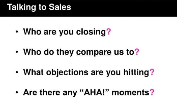 talking to the sales team for customer insight