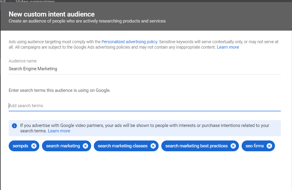 custom intent audiences youtube