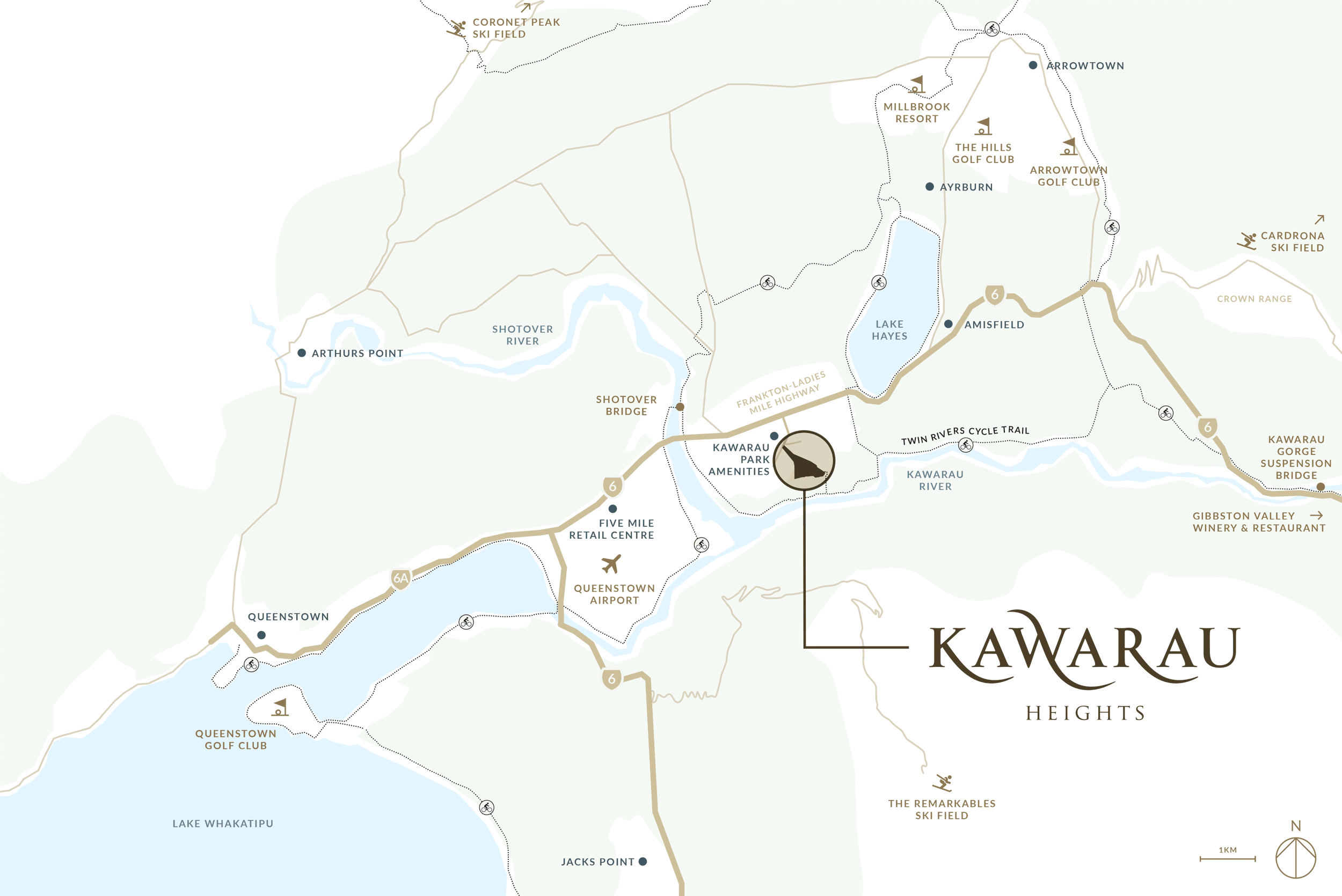 A map detailing what is close by toKawarau Heights