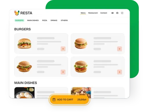 Ordering application with burger menu
