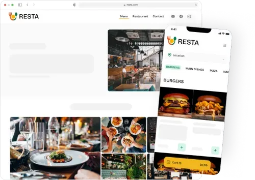 Screen of a website with food menu images