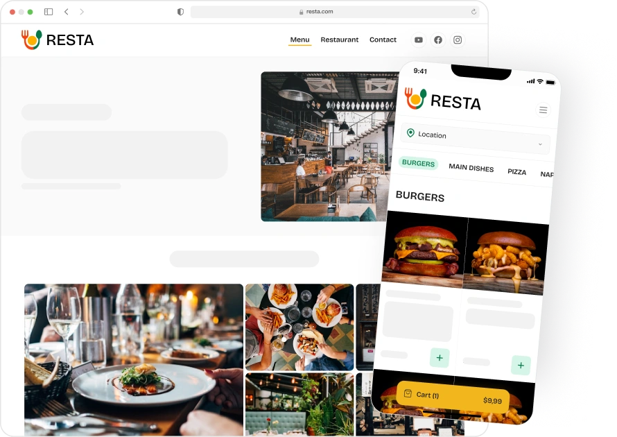 Screen of a website with food menu images