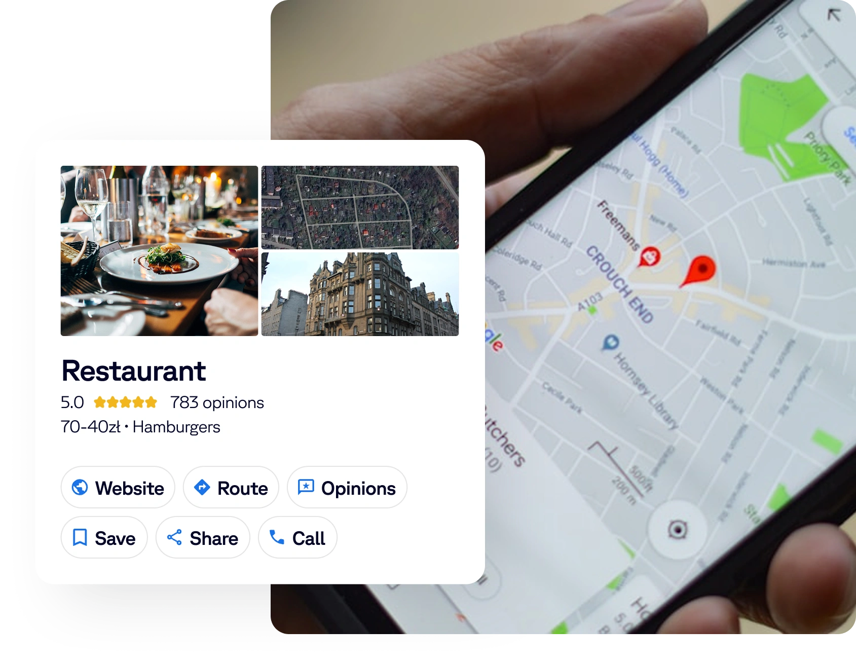 Google maps restaurant profile card