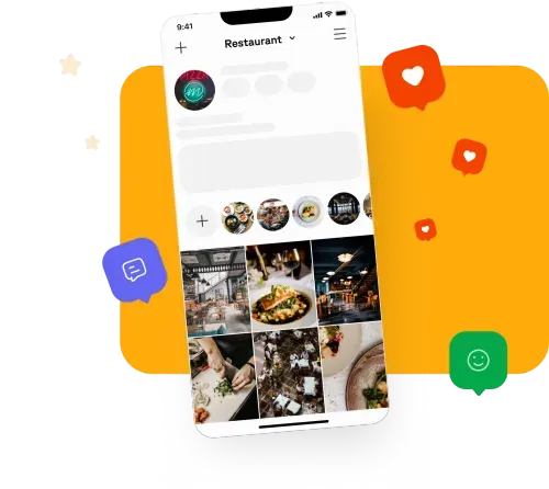 Social media application on yellow background, likes, emot's etc.