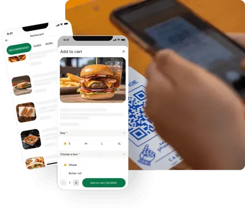 QR menu on table scanned by mobile phone