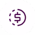 Circular purple icon with a dollar symbol and two arrows forming a circle around it, indicating financial exchange or money cycle.