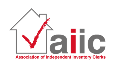 Logo of Association of Independent Inventory Clerks with a house outline and a red checkmark inside.