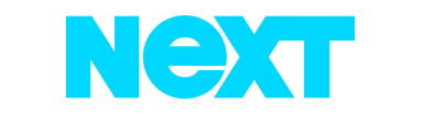 Bright blue stylized text reading 'NexT' on a black background.