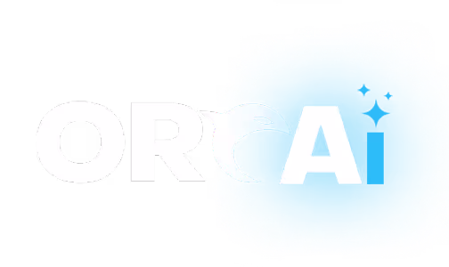 Logo with the word ORCA, featuring a stylized orca whale silhouette integrated into the letter C with a blue circular background on the right side.