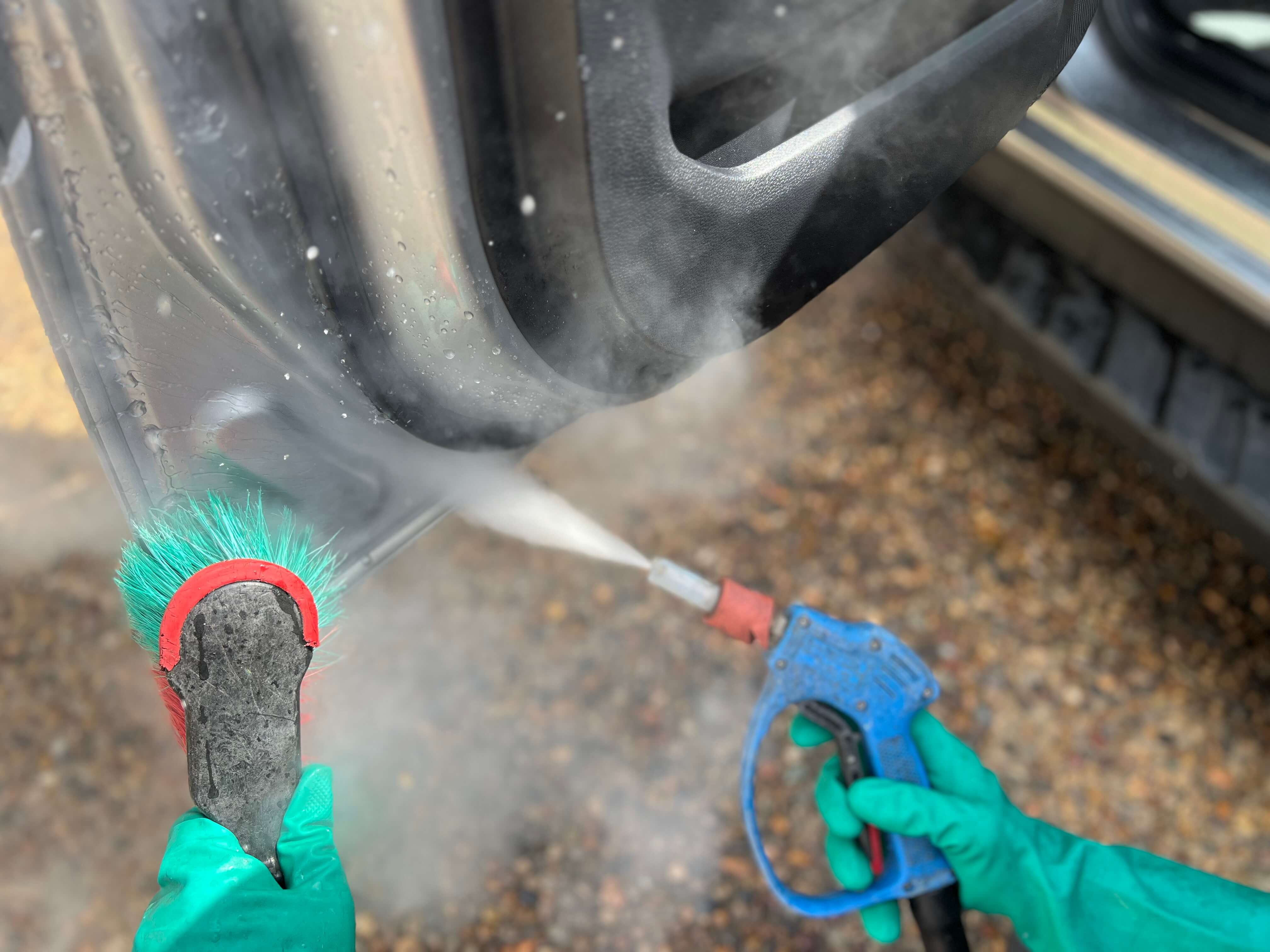 Door jambs with road dirt, grease, grime and cobwebs are easily restored to looking like new with a steam clean