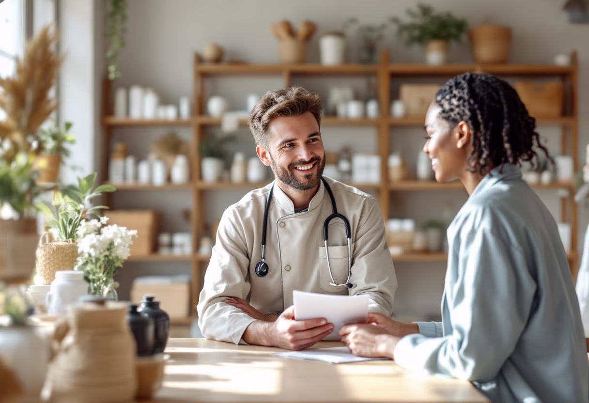 image of pharmacist consulting with a customer