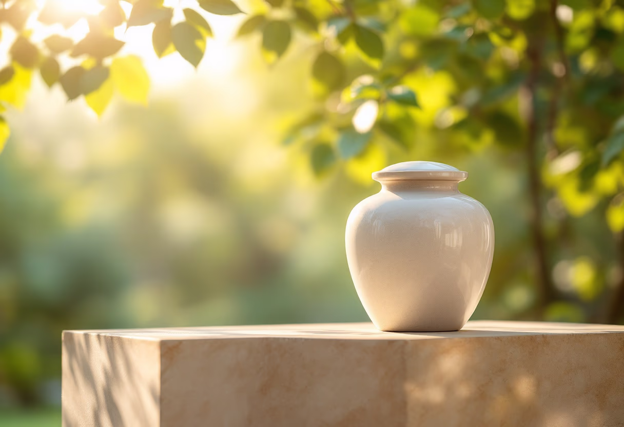 image of urn in a cemetery setting