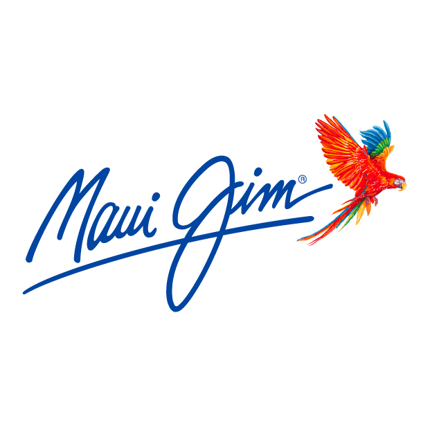 Maui Jim logo with colorful flying parrot in red, blue, and yellow