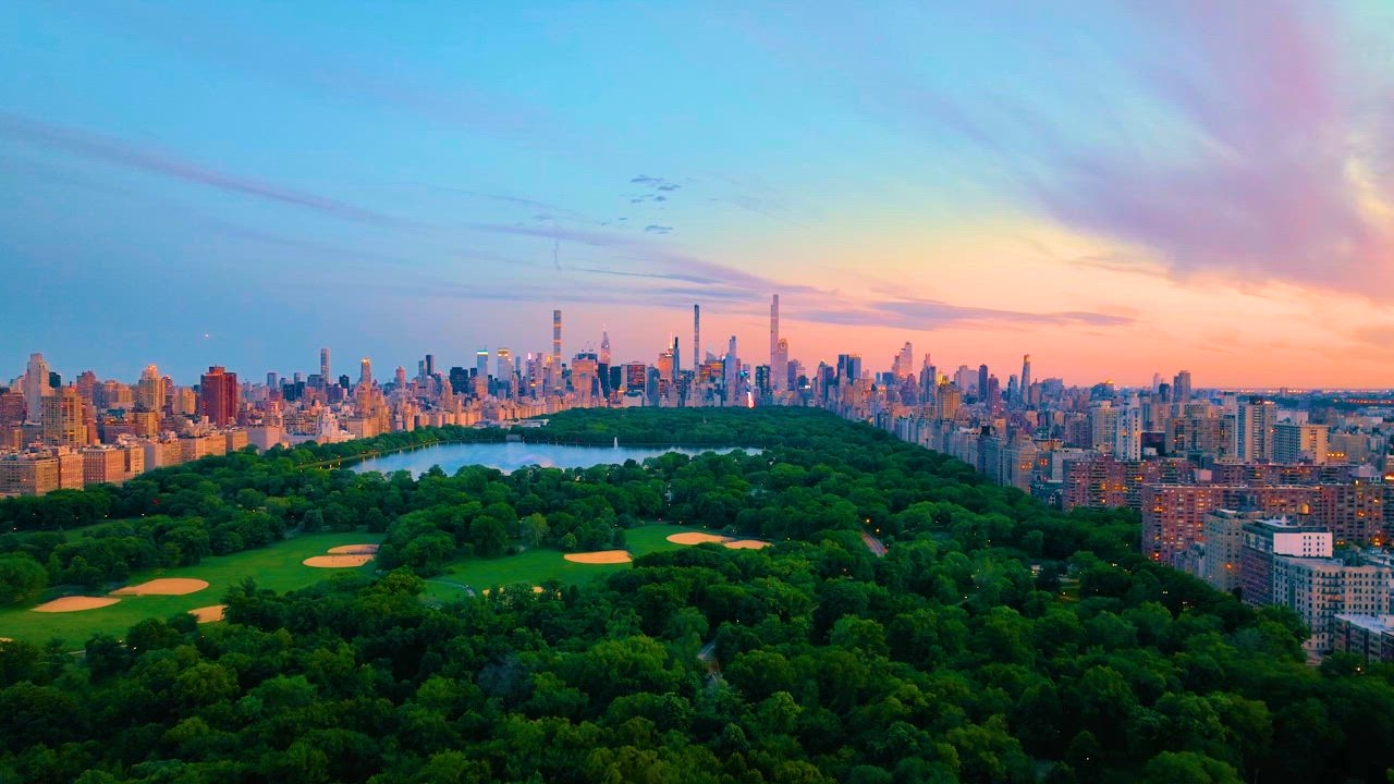New York City skyline at sunset