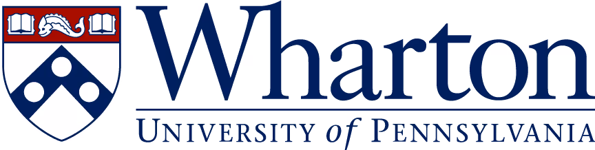 Wharton University of Pennsylvania shield logo with dark blue text.