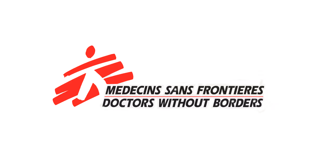Doctors Without Borders logo with red abstract figure and text 'MEDECINS SANS FRONTIERES'.