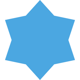 Blue eight-pointed star with sharp edges on white background.