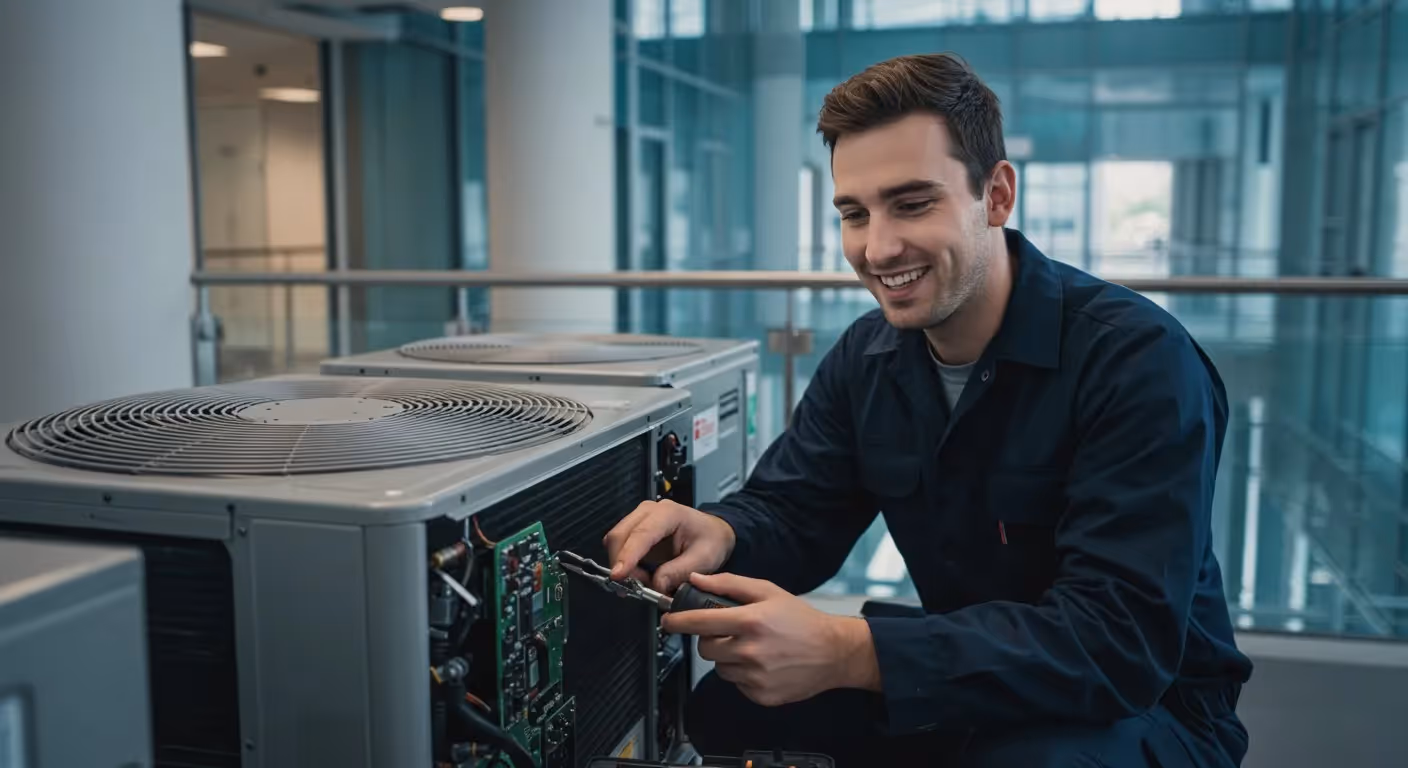Technicians installing outdoor mini-split unit.