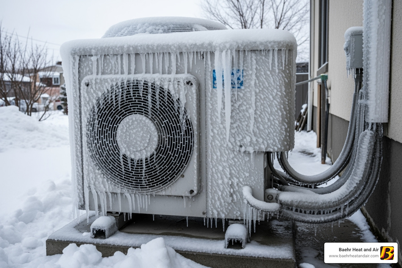 iced-over outdoor heat pump unit - Heating system broken