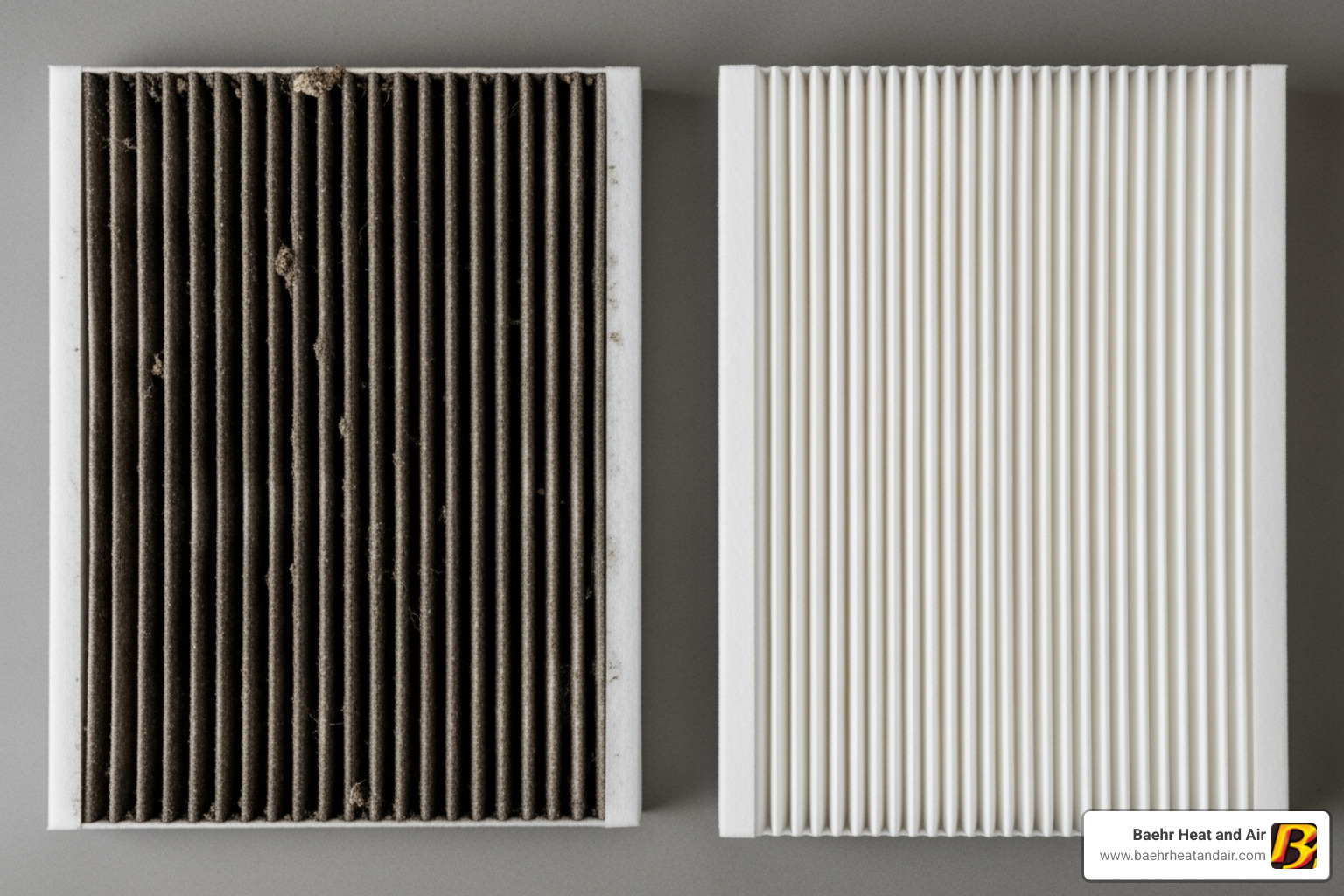 dirty air filter next to a clean one - Heating system broken